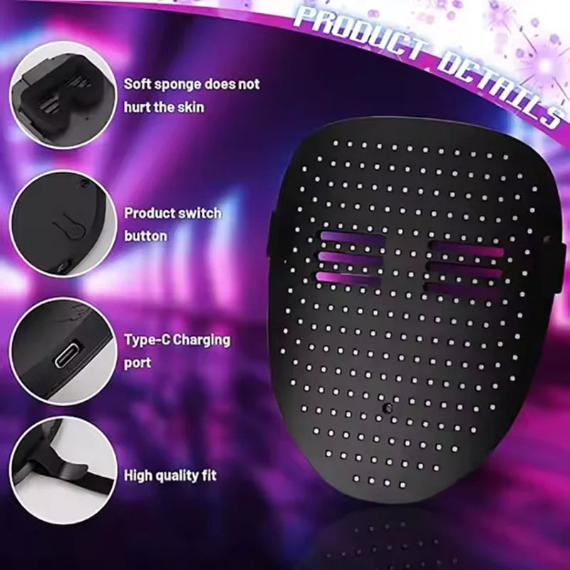 Máscara LED con detección de gestos que enciende la cara que transforma la máscara LED de Halloween para niños, hombres y mujeres, disfraz, fiesta de disfraces