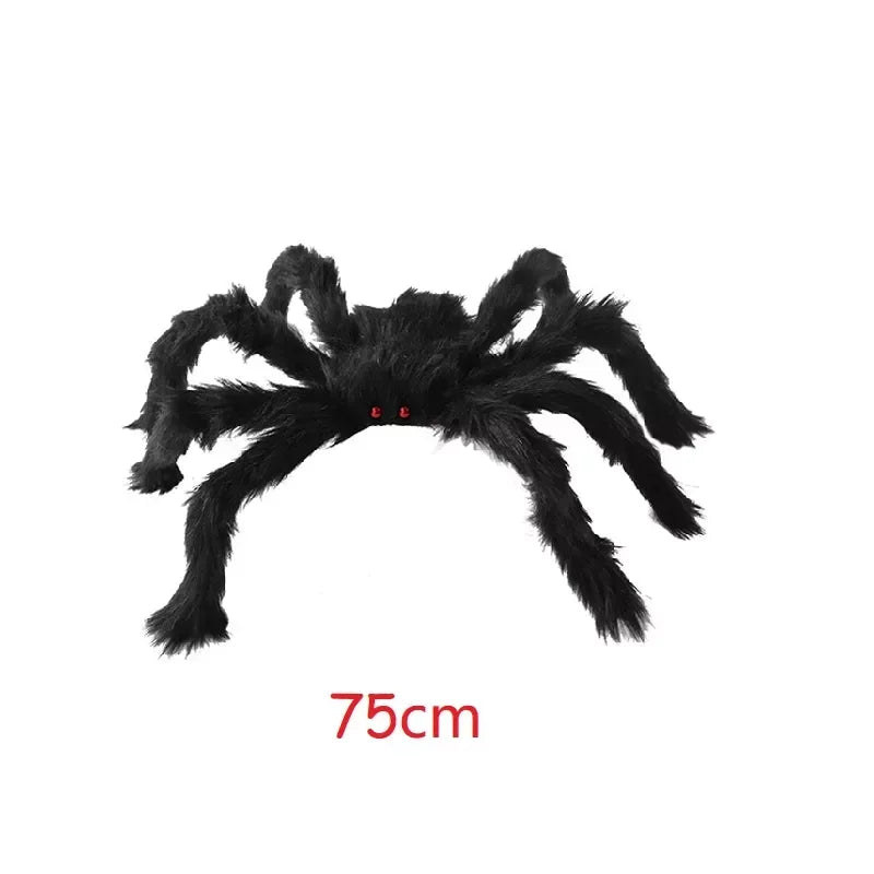 Araña negra de felpa de gran tamaño, decoración para fiesta de Halloween, hogar al aire libre, Bar, Casa Encantada, accesorios de terror, 30cm, 50cm, 75cm, 90cm
