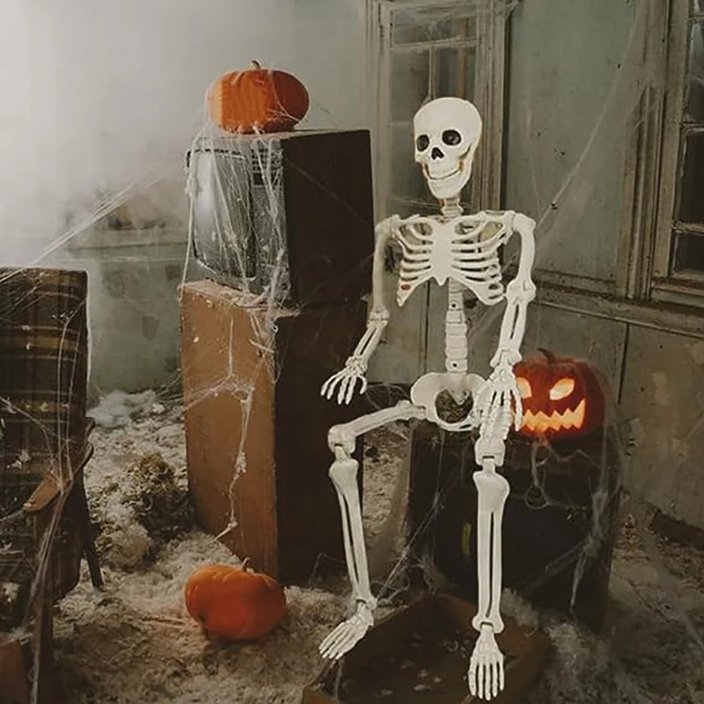 Esqueleto de decoraciones de Halloween, esqueleto de forma humana portátil, decoración de terror de hueso falso de Halloween