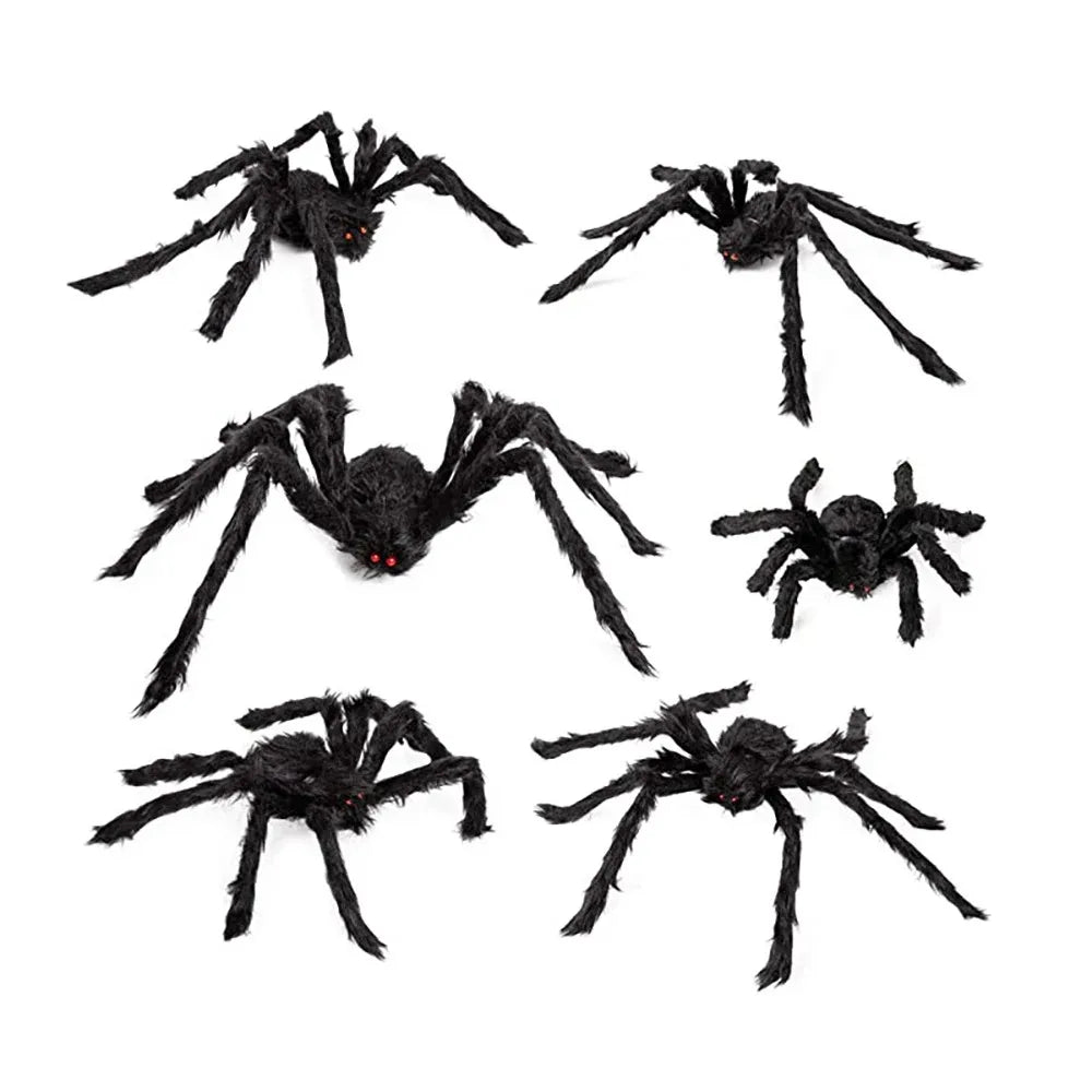 Decoración de telaraña de Halloween, accesorios grandes de araña negra para exteriores, accesorios falsos aterradores, decoración para fiesta de Halloween en el patio del hogar
