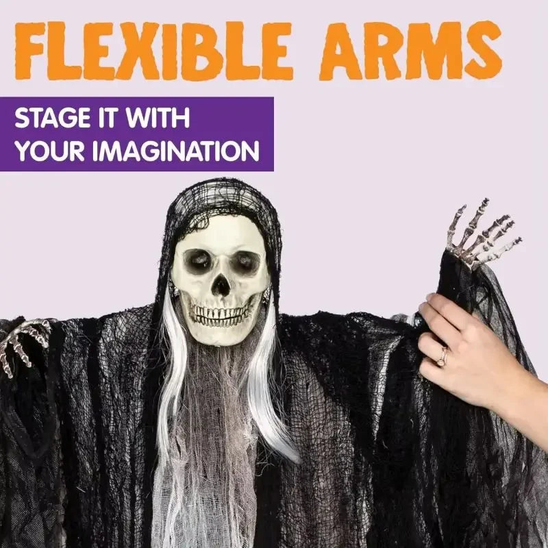 Esqueleto colgante de Halloween, decoraciones de fantasmas, Reapers Grim para Halloween, Control de sonido al aire libre, fantasma iluminado