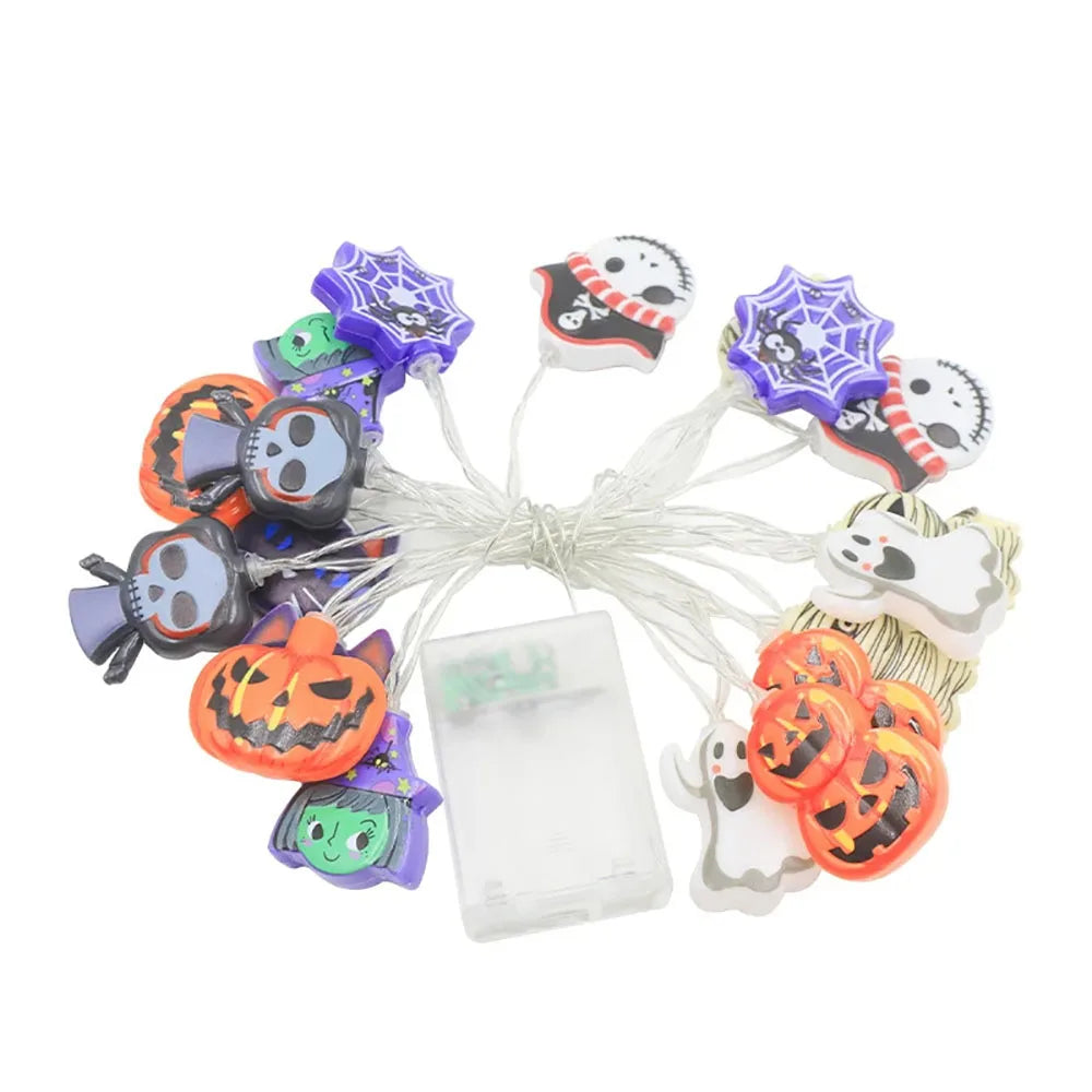 Luces de cadena LED para decoración de Halloween, lámpara colgante de telaraña fantasma de calabaza, accesorios de linterna para el hogar y al aire libre