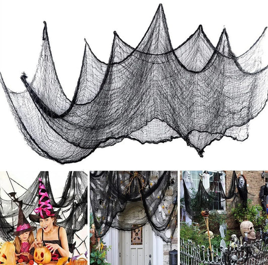 76x183cm decoraciones de Halloween tela de gasa espeluznante negra ventana mesa puerta red espeluznante vestido de lujo fiesta decoración de pared de Casa Encantada