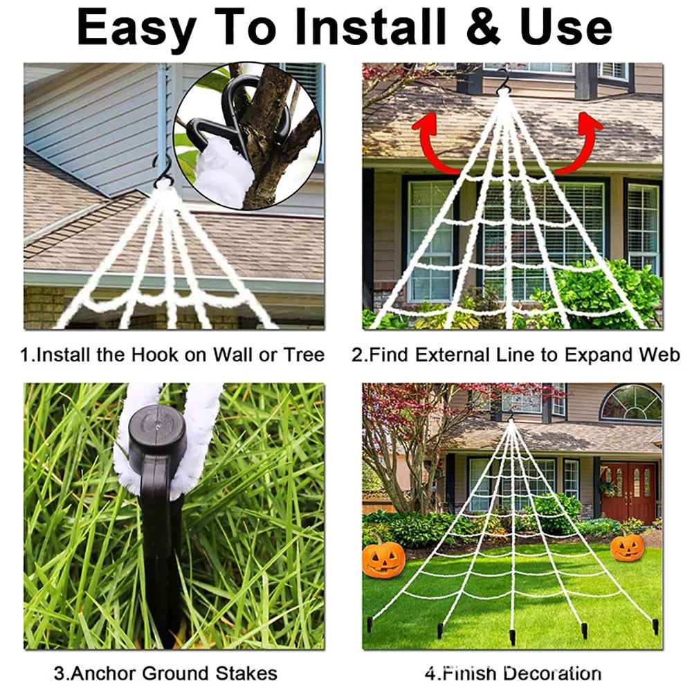 Telaraña triangular de Halloween, telaraña de simulación de felpa grande de 5m, accesorios de decoración de patio al aire libre para el hogar embrujado