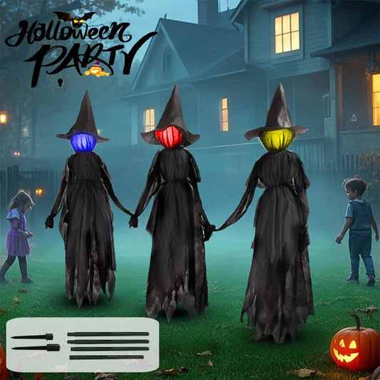 Halloween brillo colorido tres brujas que se mantienen a mano bruja activada por sonido accesorios de decoración iluminados de Halloween