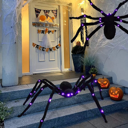 Araña iluminada para decoración de Halloween, araña iluminada grande para Halloween aterrador, patio interior al aire libre, fiesta en casa, decoración de Casa Encantada
