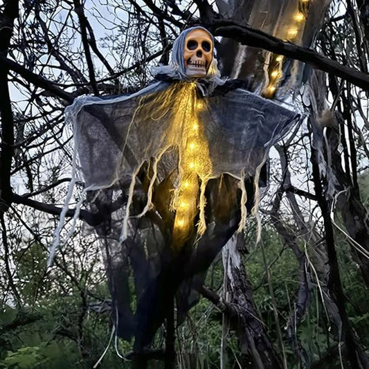 1 Uds. Esqueleto de Halloween fantasma decoración fantasma con LED decoración de Halloween luces de cadena LED para uso al aire libre en jardines