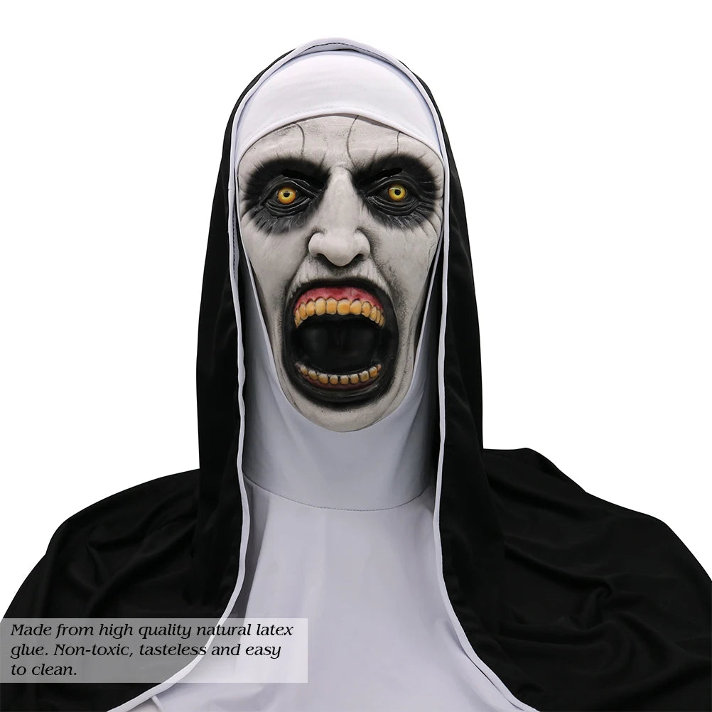 ZK20 Máscara de terror de monja de Halloween, máscaras de látex aterradoras para Cosplay con pañuelo para la cabeza, casco de cara completa, accesorios para fiesta de Halloween