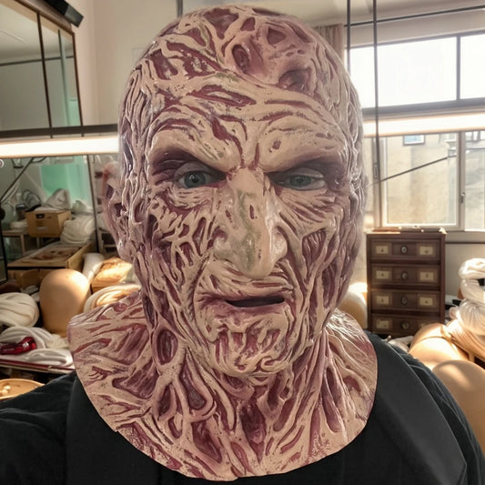 Máscara de látex de Freddy para Halloween, disfraz de Cosplay de carnaval, máscara de cara completa de Horror, demonio Rave, garras, accesorio de disfraz de hombre
