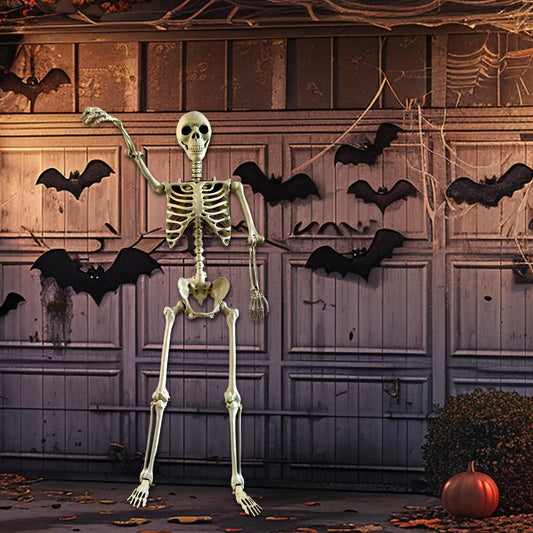 Esqueleto de Halloween, esqueleto humano de tamaño natural con articulaciones posables, decoración de jardín resistente a la intemperie, accesorios de fotografía espeluznantes para vacaciones