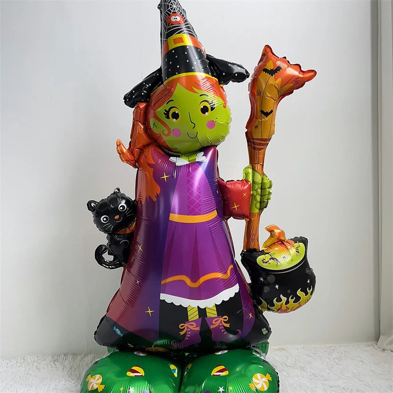 Globos de Halloween de pie grande calabaza fantasma bruja momia inflable decoración de Halloween conjunto globo de aluminio arco suministros de fiesta