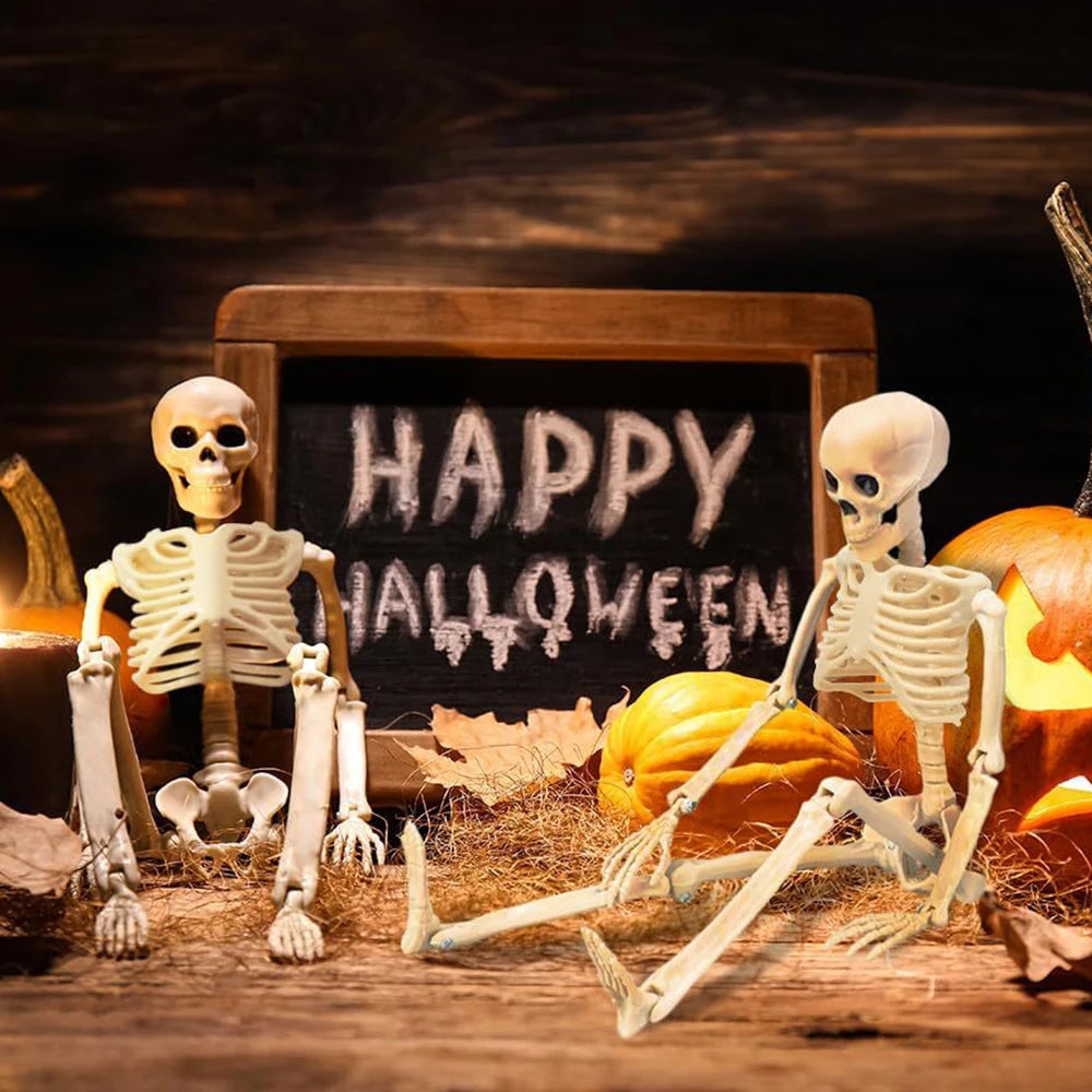 Esqueleto de decoraciones de Halloween, esqueleto de forma humana portátil, decoración de terror de hueso falso de Halloween