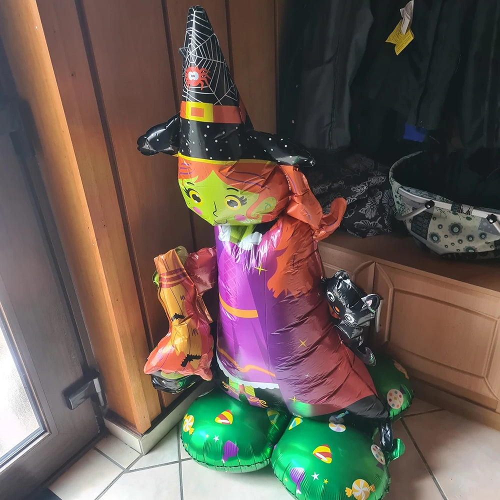 1 Juego de globos de papel de aluminio para Halloween, globos de papel de aluminio de bruja fantasma de calabaza, decoraciones para el hogar para fiesta de Halloween