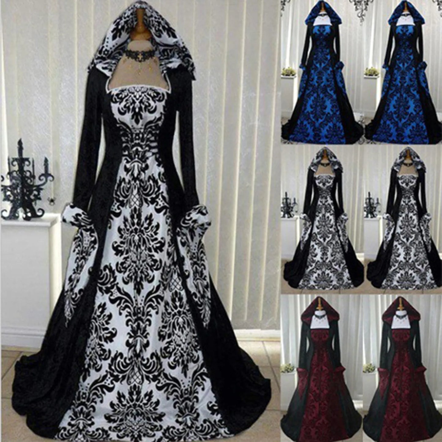 Disfraz de bruja Wicca, vestido Medieval para mujer, adulto, talla grande, Cosplay aterrador, gótico, nuevo mago, disfraces de Halloween para mujer