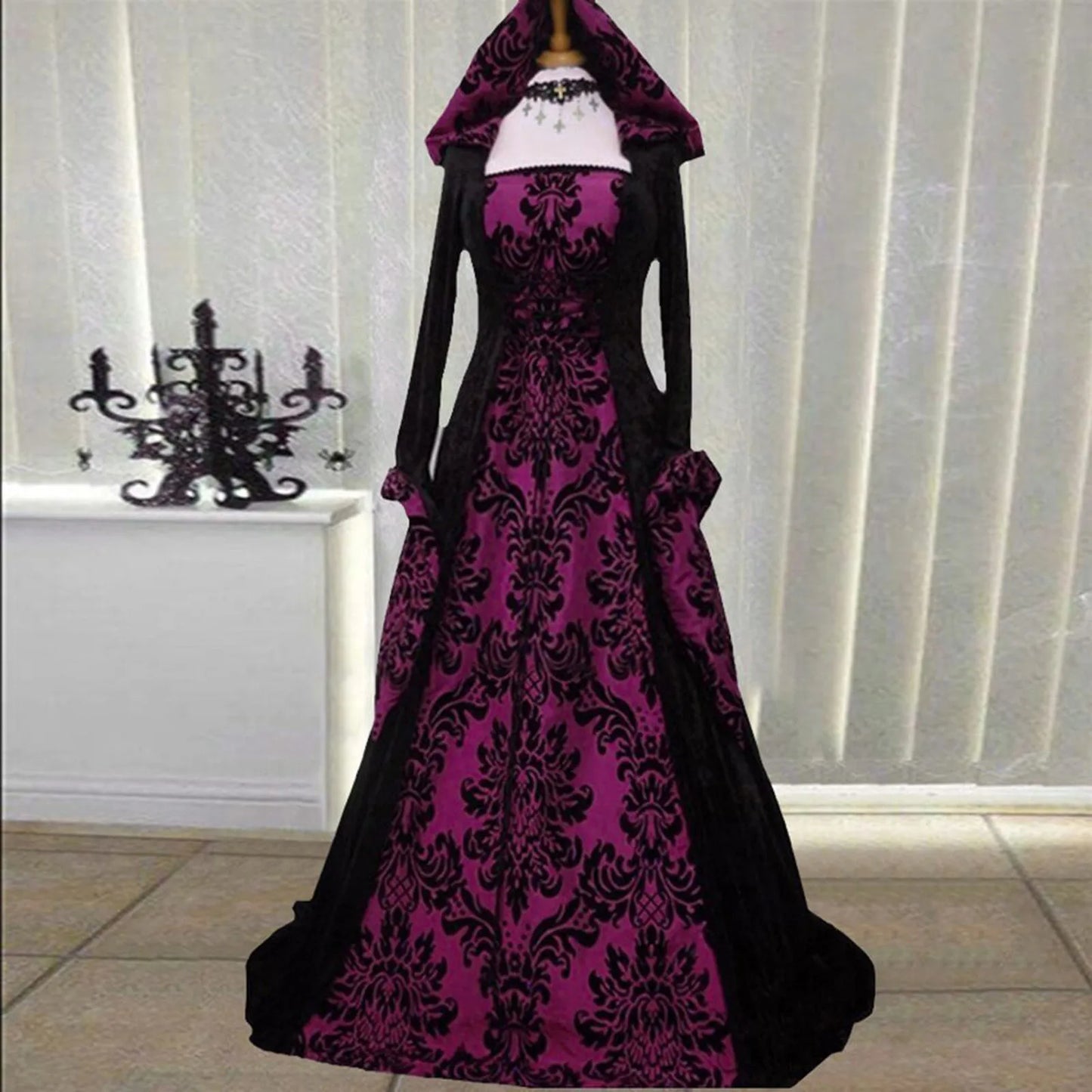 Disfraz de bruja Wicca, vestido Medieval para mujer, adulto, talla grande, Cosplay aterrador, gótico, nuevo mago, disfraces de Halloween para mujer