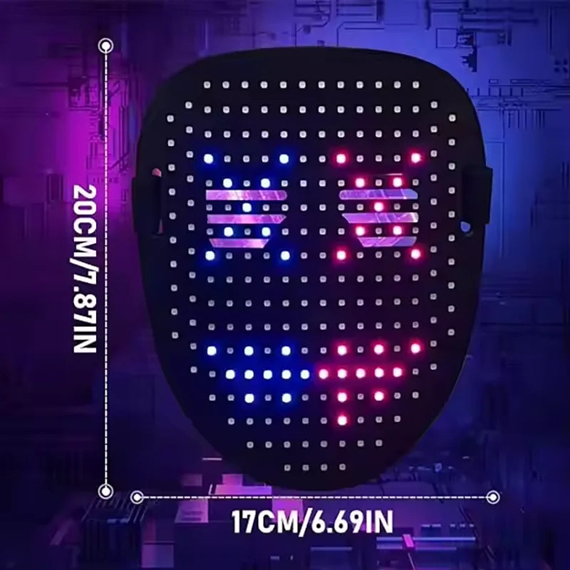 Máscara LED con detección de gestos que enciende la cara que transforma la máscara LED de Halloween para niños, hombres y mujeres, disfraz, fiesta de disfraces