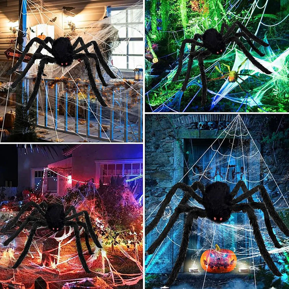 Telaraña triangular de Halloween, telaraña de simulación de felpa grande de 5m, accesorios de decoración de patio al aire libre para el hogar embrujado