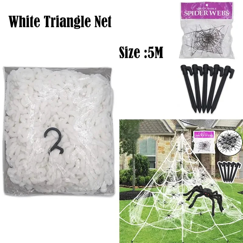 Decoración de telaraña de Halloween, accesorios grandes de araña negra para exteriores, accesorios falsos aterradores, decoración para fiesta de Halloween en el patio del hogar
