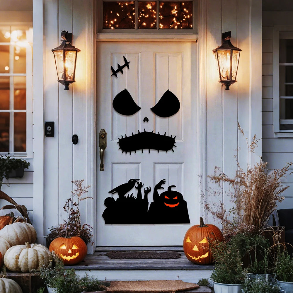 Decoración de Halloween pegatinas de puerta decoración de ventana esqueleto mano calabaza DIY diablo sombrero de bruja pegatinas de ventana de vidrio decoraciones para el hogar