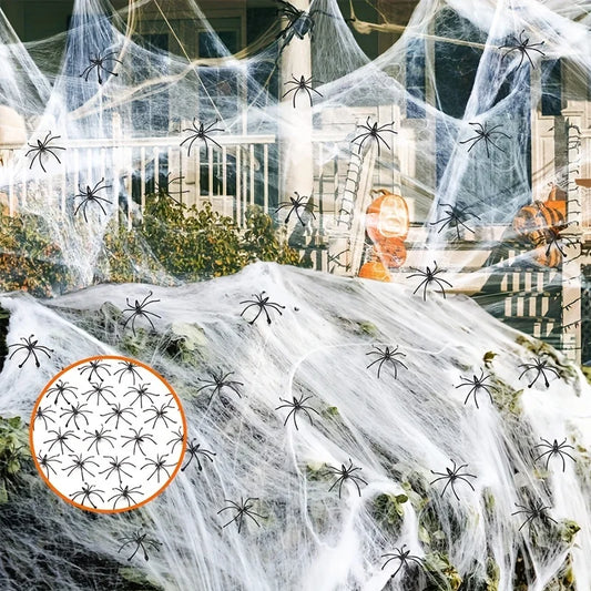 Telaraña elástica artificial de Halloween con arañas decoración de fiesta casa embrujada gótica accesorios de terror espeluznantes ideales para interiores exteriores fiestas temáticas decoración de miedo accesorios dec