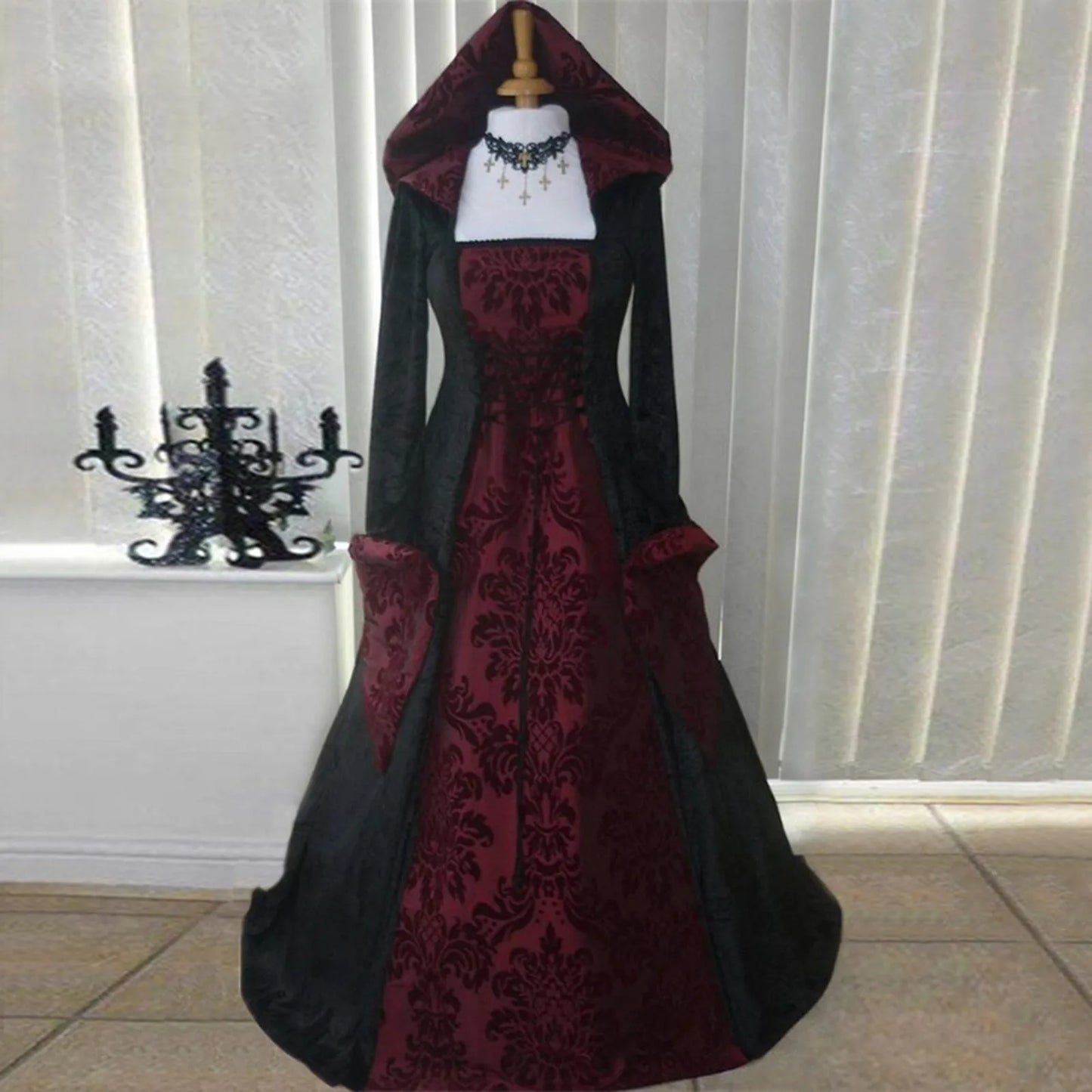 Disfraz de bruja Wicca, vestido Medieval para mujer, adulto, talla grande, Cosplay aterrador, gótico, nuevo mago, disfraces de Halloween para mujer