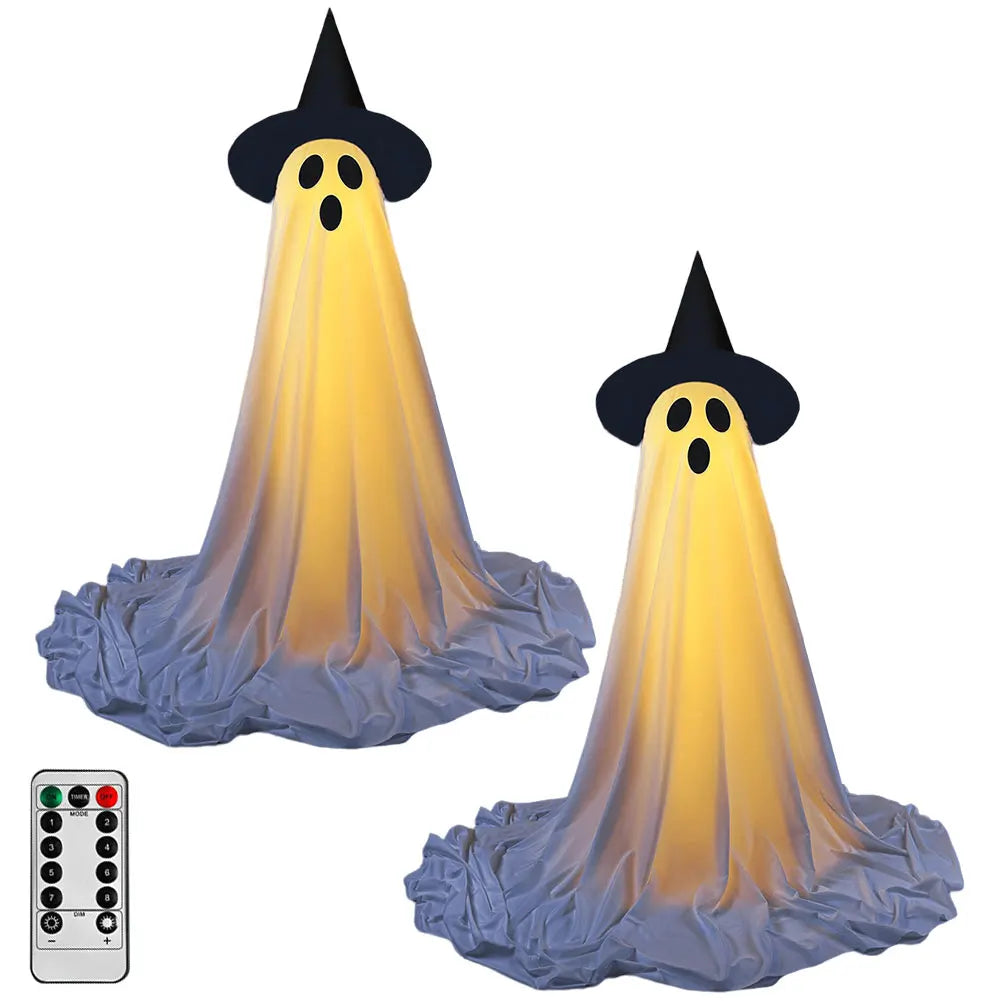 Decoraciones de fantasmas iluminadas para Halloween, decoraciones de fantasmas al aire libre, decoración de fantasmas de pie aterradoras para puerta delantera, porche, patio, fiesta en casa