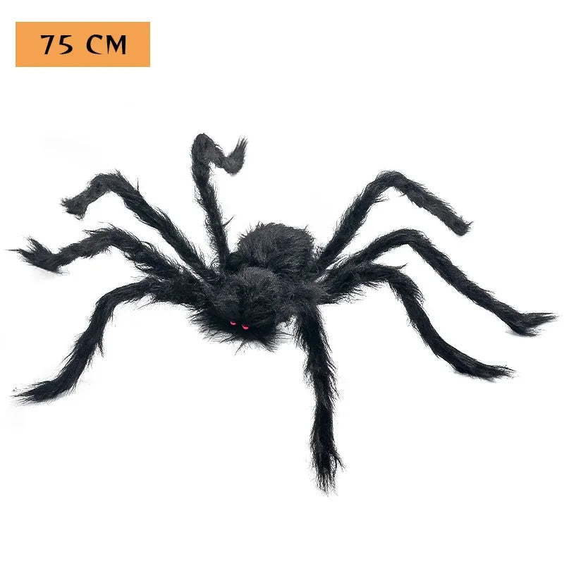 Decoración de telaraña de Halloween, accesorios grandes de araña negra para exteriores, accesorios falsos aterradores, decoración para fiesta de Halloween en el patio del hogar