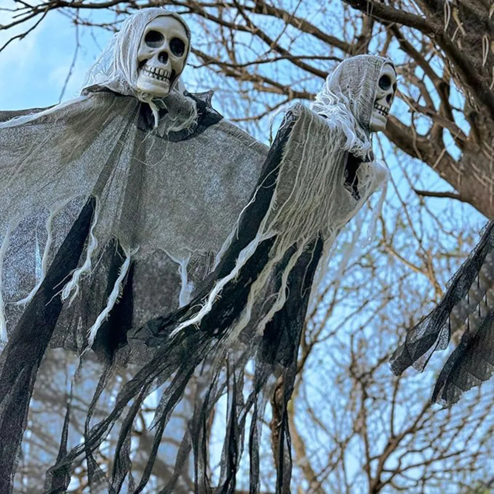 1 Uds. Esqueleto de Halloween fantasma decoración fantasma con LED decoración de Halloween luces de cadena LED para uso al aire libre en jardines