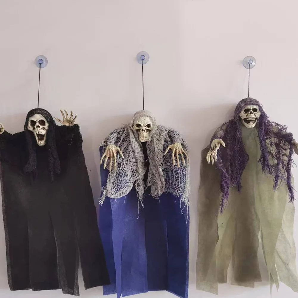 Nuevo esqueleto colgante de Halloween, fantasmas, decoración artesanal, accesorio de terror aterrador para fiestas de Halloween, Casa Encantada, calaveras de plástico secretas