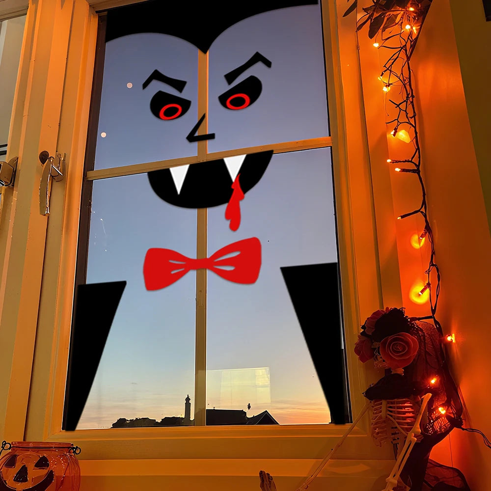 Decoración de Halloween pegatinas de puerta decoración de ventana esqueleto mano calabaza DIY diablo sombrero de bruja pegatinas de ventana de vidrio decoraciones para el hogar