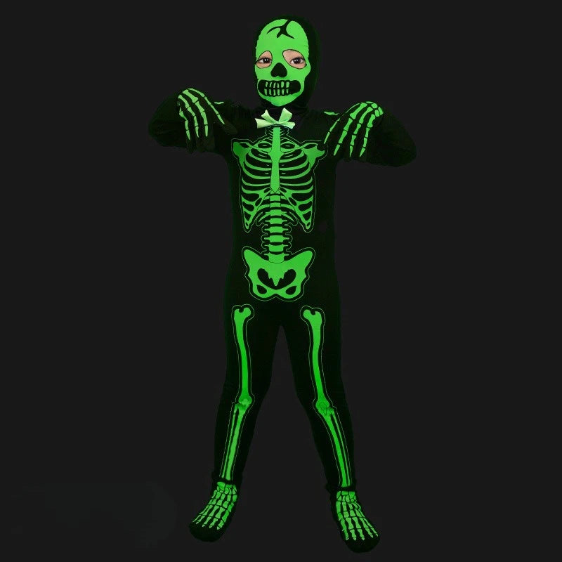 Disfraz de monstruo esqueleto de Halloween, mono con luz nocturna de esqueleto, disfraz de fiesta de terror de Carnaval
