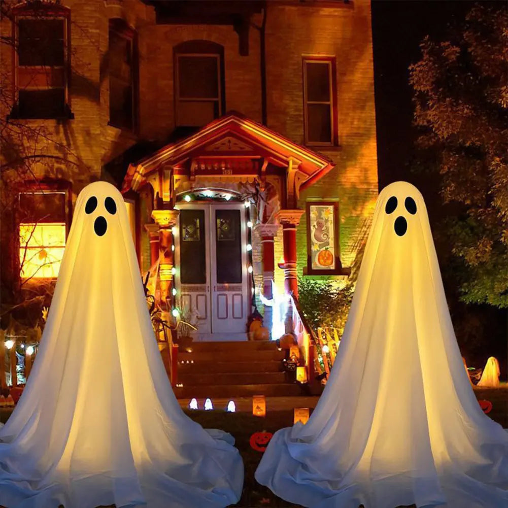 Decoraciones de fantasmas iluminadas para Halloween, decoraciones de fantasmas al aire libre, decoración de fantasmas de pie aterradoras para puerta delantera, porche, patio, fiesta en casa