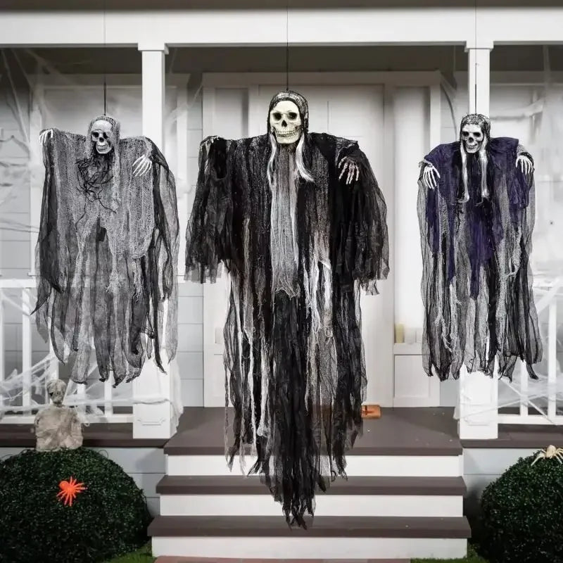 Esqueleto colgante de Halloween, decoraciones de fantasmas, Reapers Grim para Halloween, Control de sonido al aire libre, fantasma iluminado
