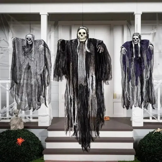 Esqueleto colgante de Halloween, decoraciones de fantasmas, Reapers Grim para Halloween, Control de sonido al aire libre, fantasma iluminado