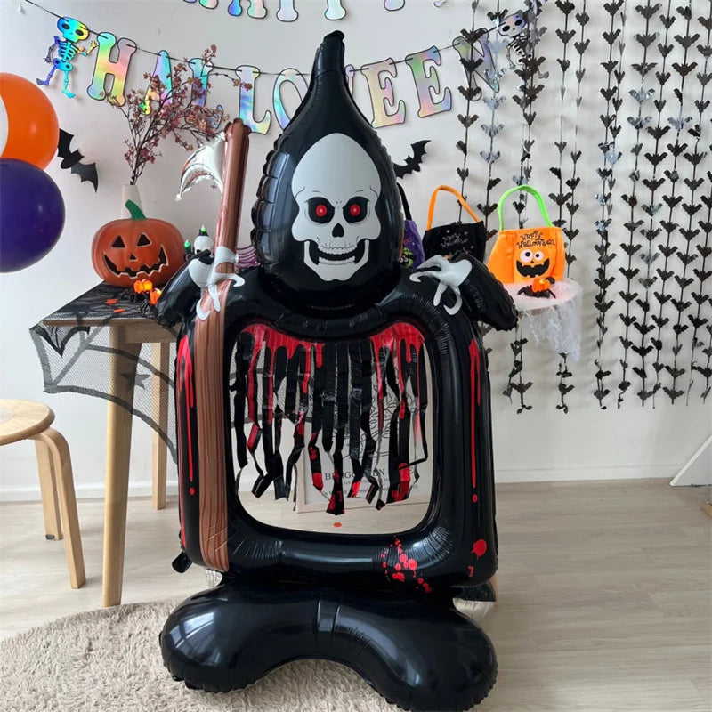 Globos de Halloween de pie grande calabaza fantasma bruja momia inflable decoración de Halloween conjunto globo de aluminio arco suministros de fiesta