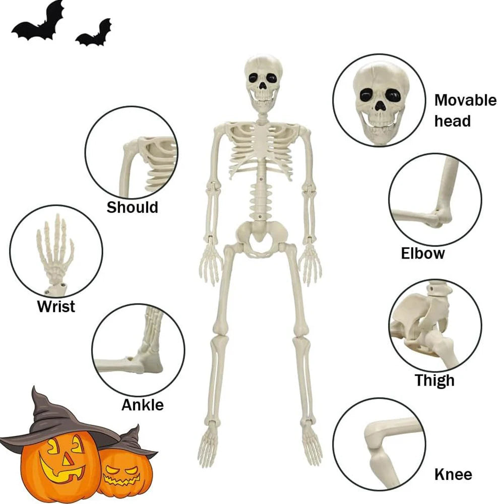 Esqueleto de decoraciones de Halloween, esqueleto de forma humana portátil, decoración de terror de hueso falso de Halloween