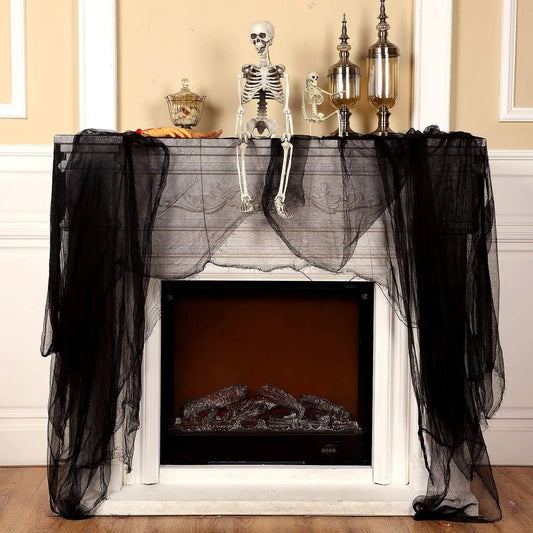 Decoración de Halloween, gasa blanca y negra, mancha de sangre, accesorios para casa de terror, gasa colgante para pared al aire libre, decoraciones góticas para festivales