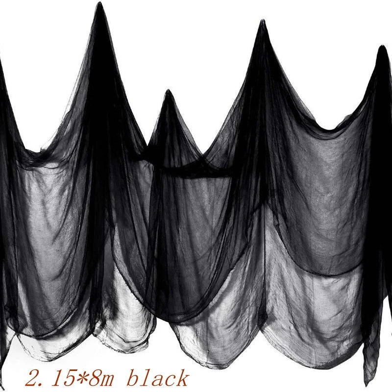 Decoración de Halloween, gasa blanca y negra, mancha de sangre, accesorios para casa de terror, gasa colgante para pared al aire libre, decoraciones góticas para festivales
