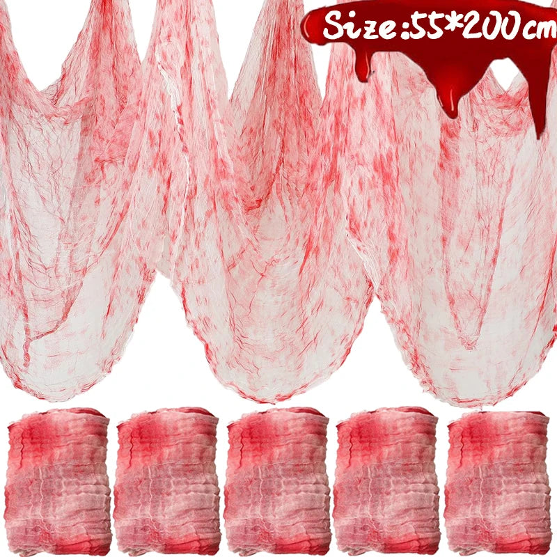 Tela de gasa espeluznante sangrienta para Halloween, gasa negra grande, tela de sangre espeluznante para fiesta de Halloween, decoración del patio al aire libre del hogar