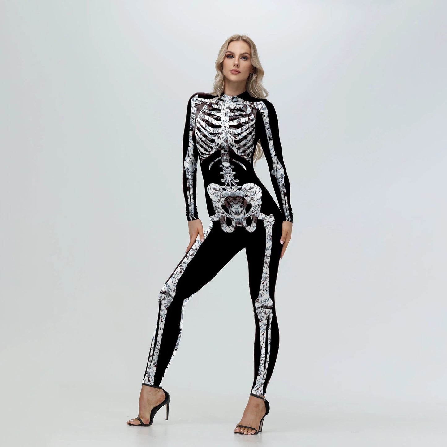 [Eres mi secreto] Cosplay Zombie Scary esqueleto mono estampado disfraz de fiesta de Halloween mono Zenti para mujer Día de los muertos