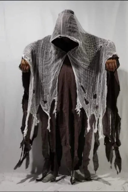 Disfraz de fantasma de Halloween Unisex, capa con capucha, accesorios de fiesta del Día de los muertos