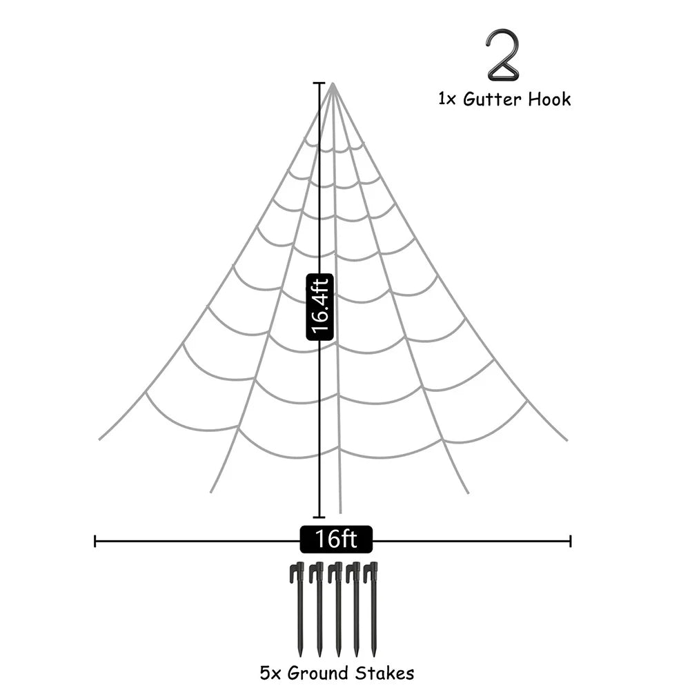 Telaraña triangular de Halloween, telaraña de simulación de felpa grande de 5m, accesorios de decoración de patio al aire libre para el hogar embrujado